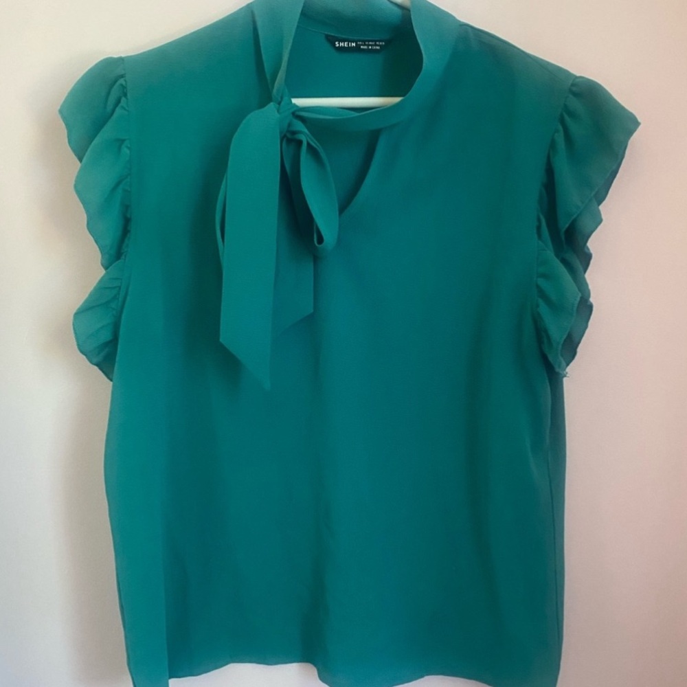 Teal Ruffle Blouse